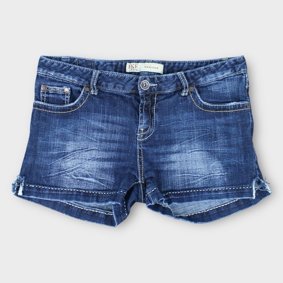 BKE Denim Madison Women's Jean Shorts Size 31 Dark Wash Distressed Low Rise - Picture 1 of 8